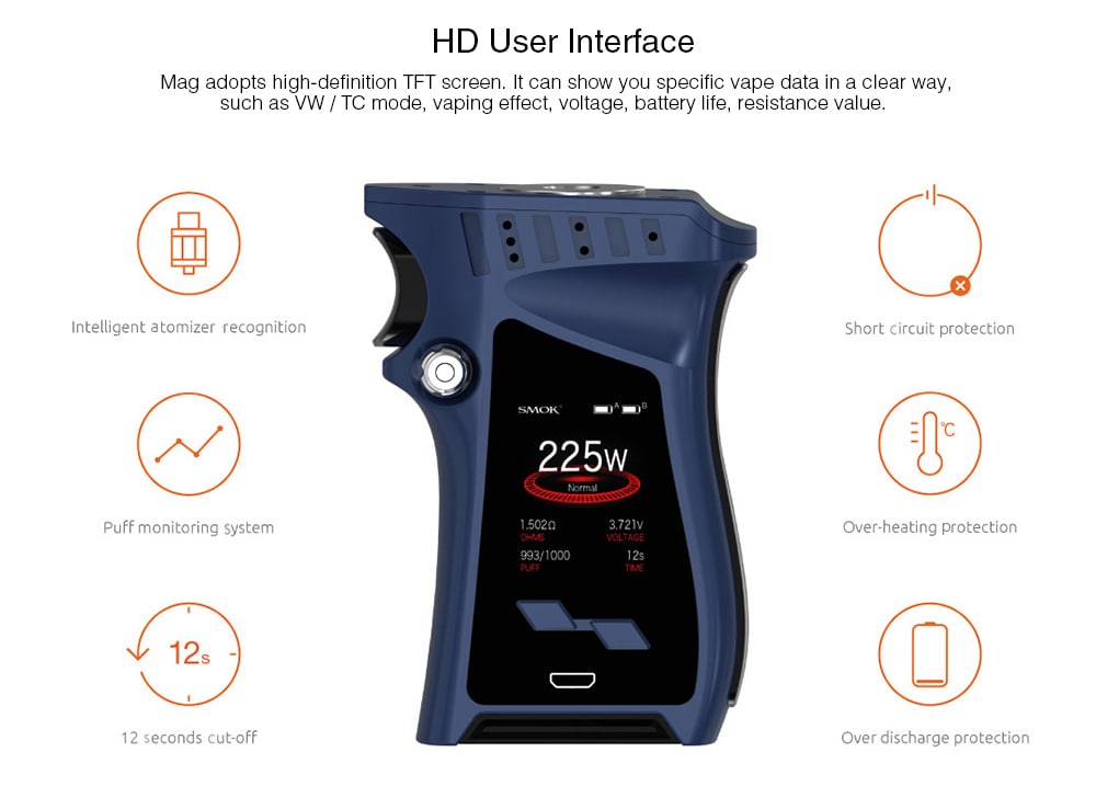 Smok Mag TC Mod Supporting 2pcs 18650 Batteries for E Cigarette- Black