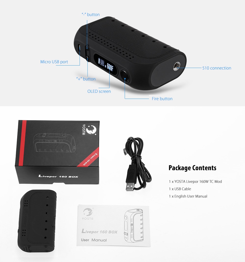 Original YOSTA Livepor 160W TC Mod with 5 - 8.4V / 100 - 300C / 200 - 600F / Multiple Modes for E Cigarette- White