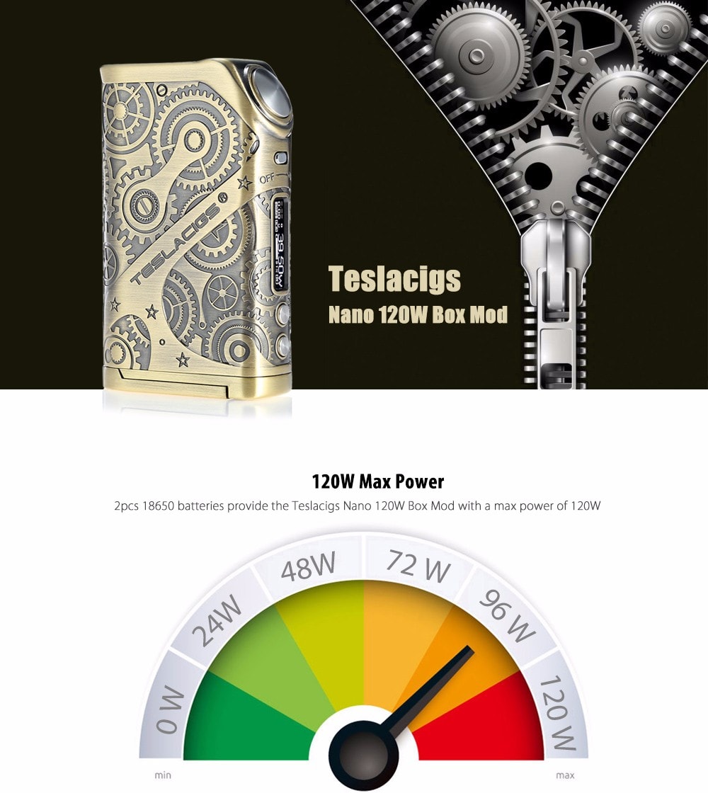 Original Teslacigs Nano 120W Box Mod with 200 - 600F / Supporting 2pcs 18650 Batteries for E Cigarette- light yellow