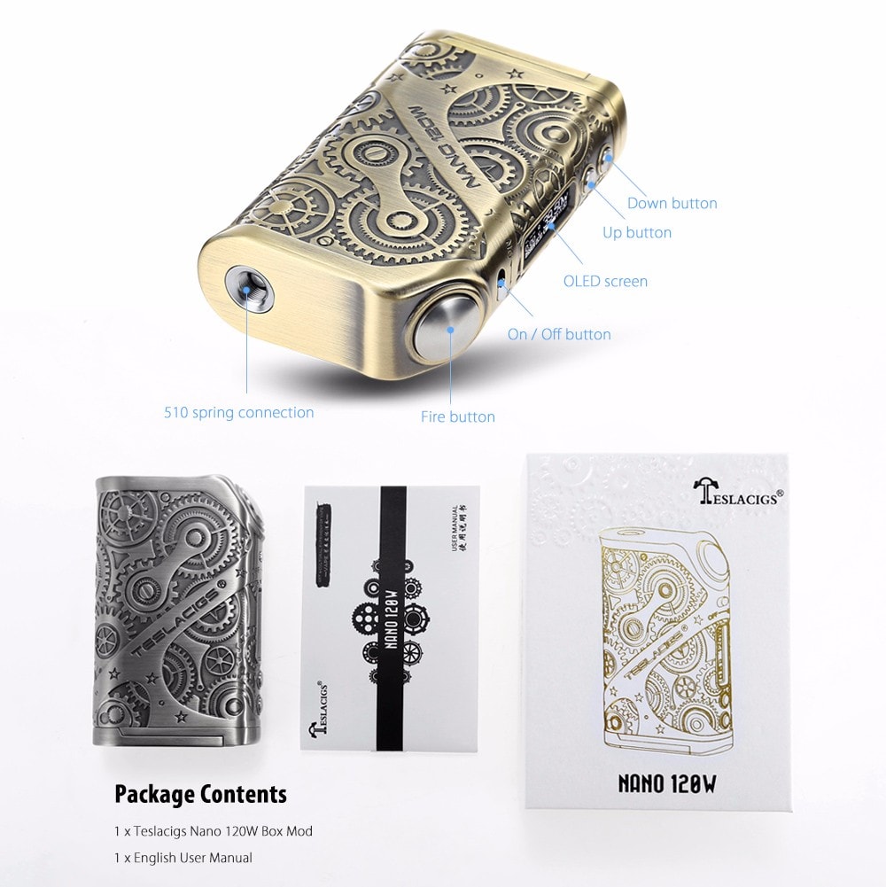 Original Teslacigs Nano 120W Box Mod with 200 - 600F / Supporting 2pcs 18650 Batteries for E Cigarette- light yellow