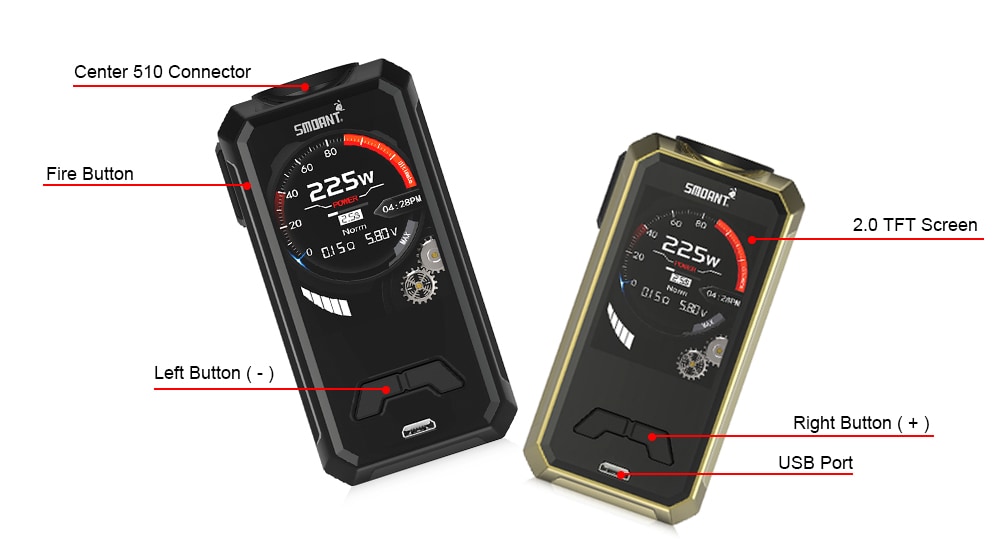 Smoant charon mini 225W TC Mod Supporting 2pcs 18650 Batteries for E Cigarette- Black