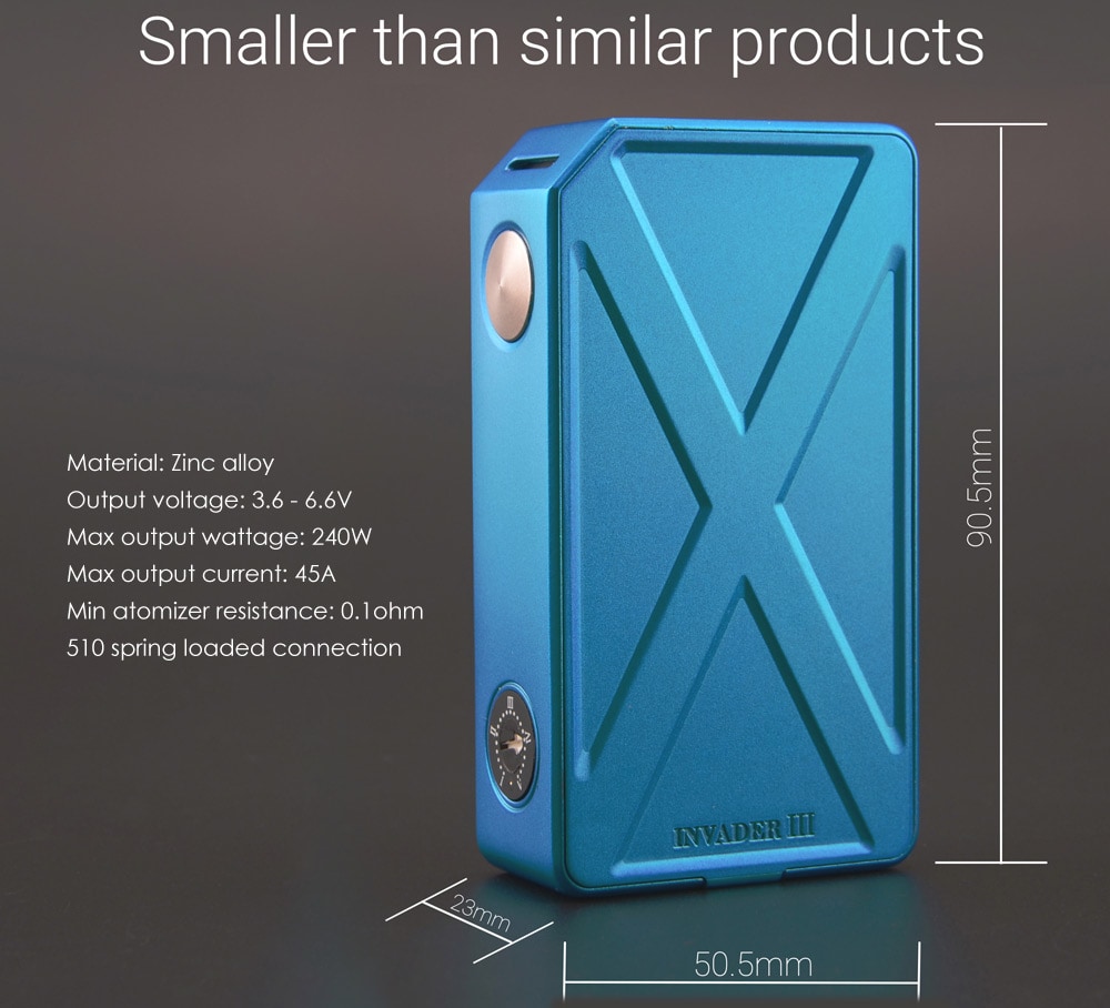 Tesla Invader III VV 3.6 - 6.6V / VW 240W Box Mod- Black