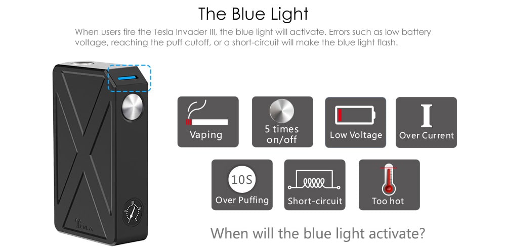 Tesla Invader III VV 3.6 - 6.6V / VW 240W Box Mod- Black