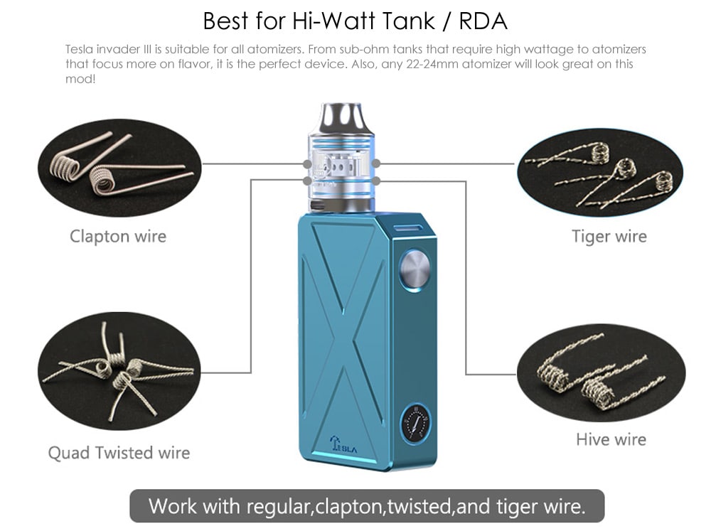 Tesla Invader III VV 3.6 - 6.6V / VW 240W Box Mod- Black