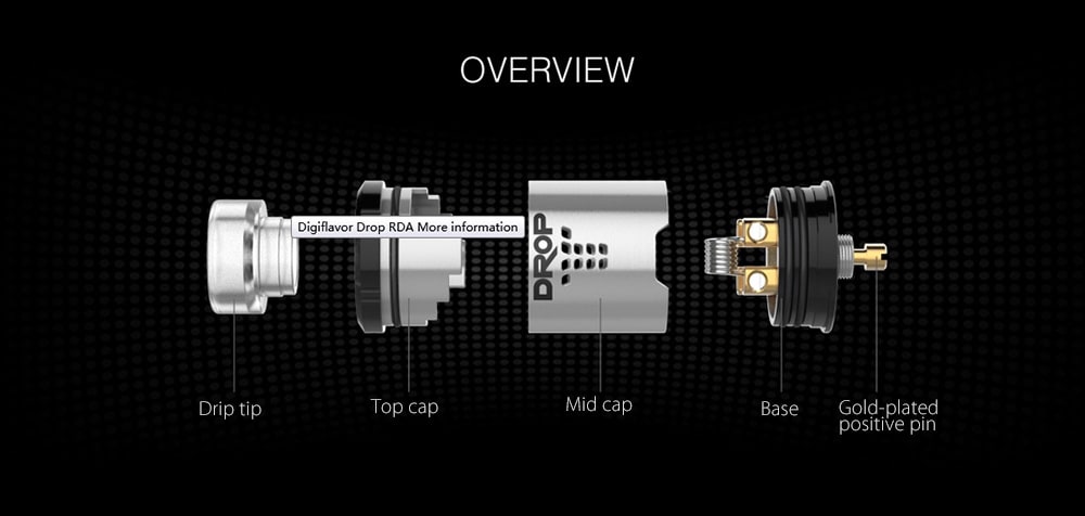Original Digiflavor DROP RDA with Side Airflow / Gold-plated Pin for E Cigarette - Black