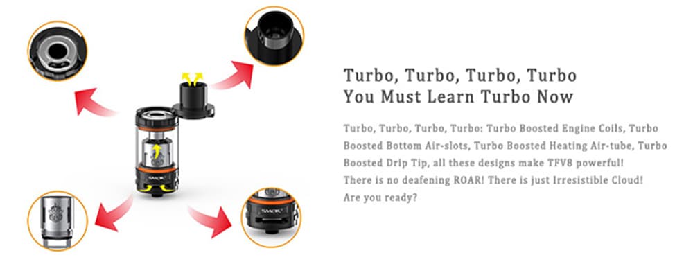 Original Smok TFV8 Cloud Beast Tank Atomizer with 5.5 / 6.0ml / 4 Unique Patented Turbo Engine / Bigger Heating Air Tube E Cigarette Clearomizer- Golden