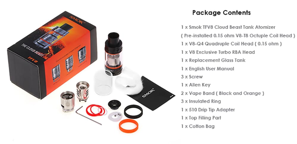 Original Smok TFV8 Cloud Beast Tank Atomizer with 5.5 / 6.0ml / 4 Unique Patented Turbo Engine / Bigger Heating Air Tube E Cigarette Clearomizer- Golden