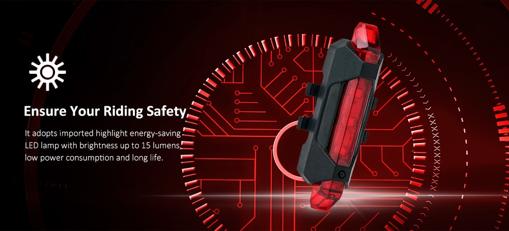 USB Rechargeable LED Tail Light Waterproof Bright Caution Lamp- Fire Engine Red