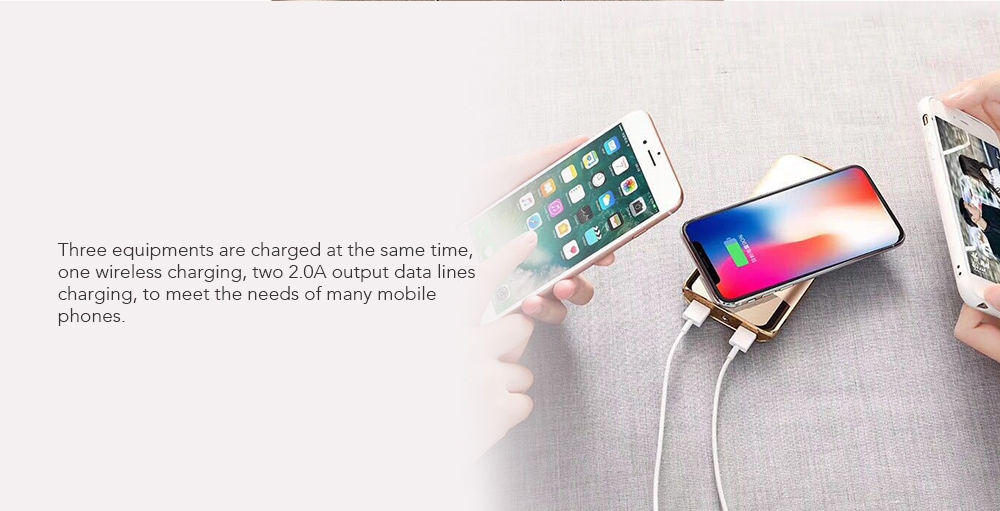 Wireless Charging Treasure Mobile Power Bank 10000mAh for iPhone / Android - Black