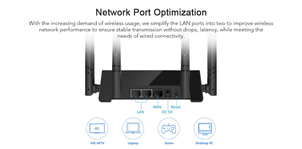 WAVLINK WS - WN521R2P Wireless Smart Router 300Mbps 2.4GHz WiFi - Black EU Plug