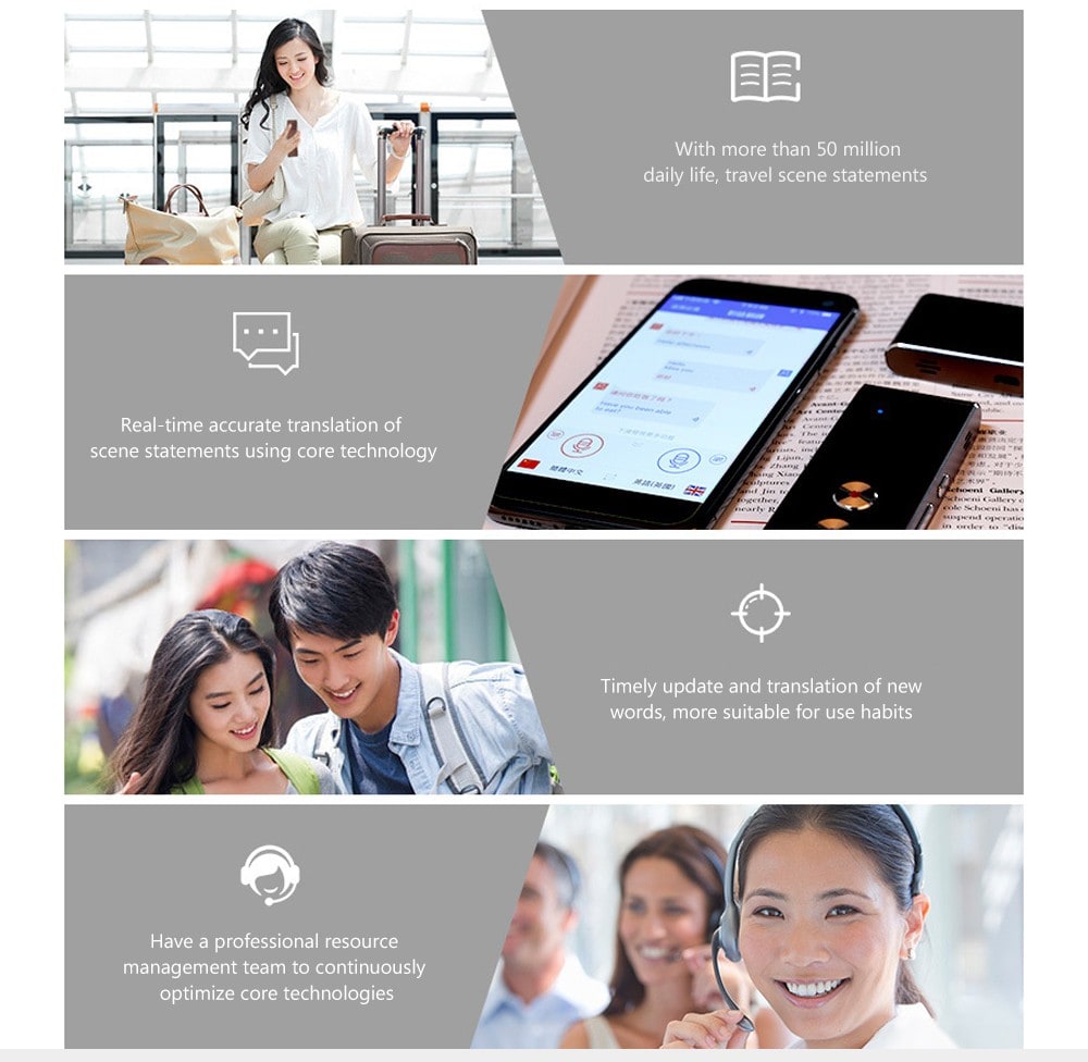 T8 Real Time Multi Language Translator Speech / Text Translation Device with APP- Smokey Gray