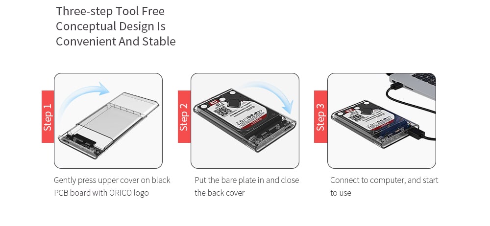 ORICO 2139C3 2.5 inch Transparent Hard Drive Enclosure for HDD / SSD Connectivity- Transparent Type-C
