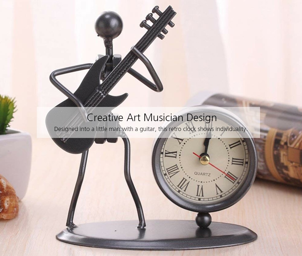 Creative Retro Iron Man Guitar Clock Office Decoration - Gunmetal