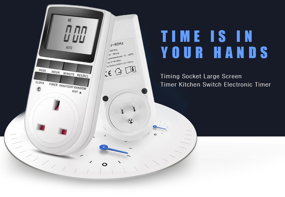Timing Socket Large Screen Timer Kitchen Switch Electronic Timer- White EU Plug