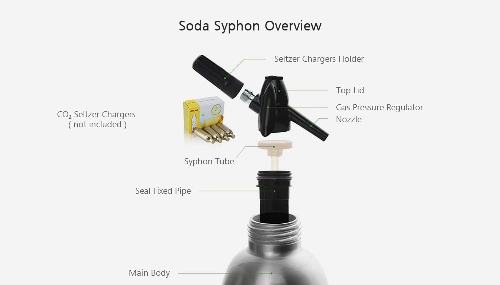 Stylish Extinguisher-shape Soda Siphon Bubble Machine Sparkling Water Generator- Black