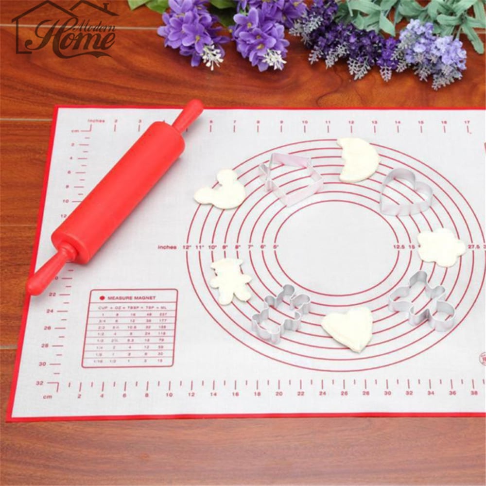 Silicone Baking Mats Sheet Pizza Dough Pastry Kitchen Gadgets Cooking Tools- Red 26*29cm
