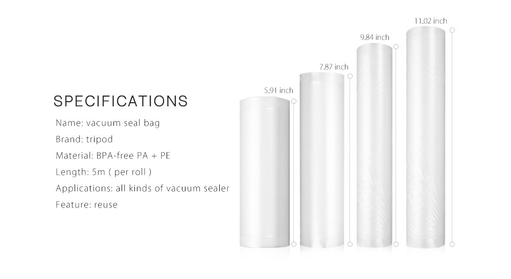 Tripod Food Fresh-keeping Bag Vacuum Seal Roll- Transparent 15 x 500cm