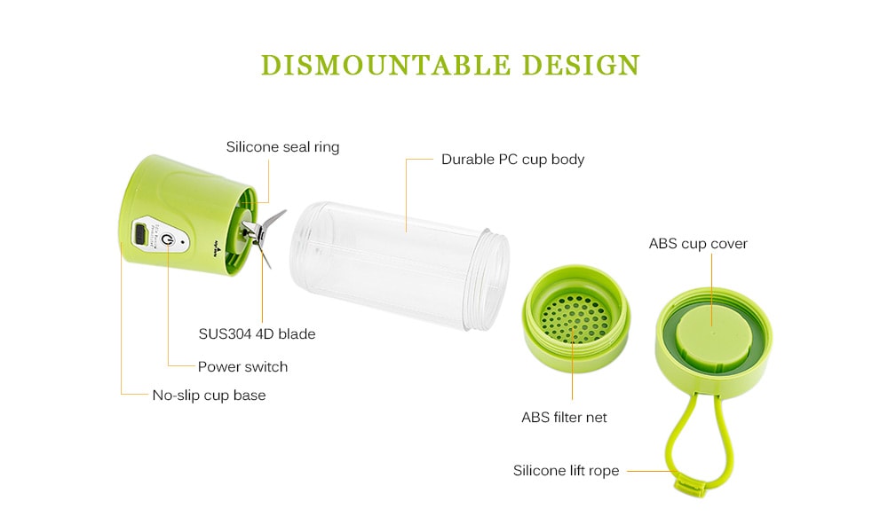 USB Charge Healthy Fruit Stirring Multifunctional Juicer Cup- Green