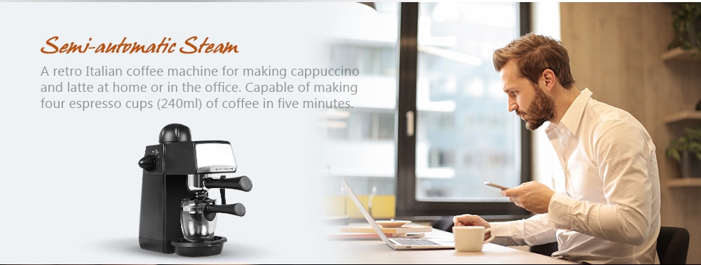 Semi-automatic Steam Pump Press Portable Coffee Machine- Black