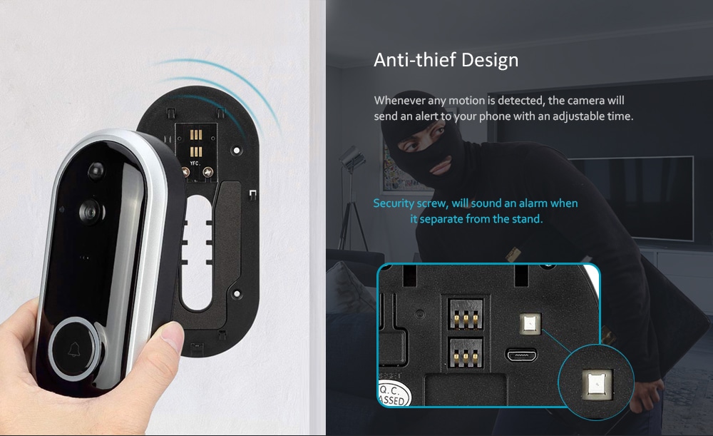 Stalwall L12 Rechargeable Battery Wi-Fi Intercom Wireless Video Doorbell- Black Stalwall L12 Rechargeable Battery Wi-Fi Intercom Wireless Video Doorbell- Black