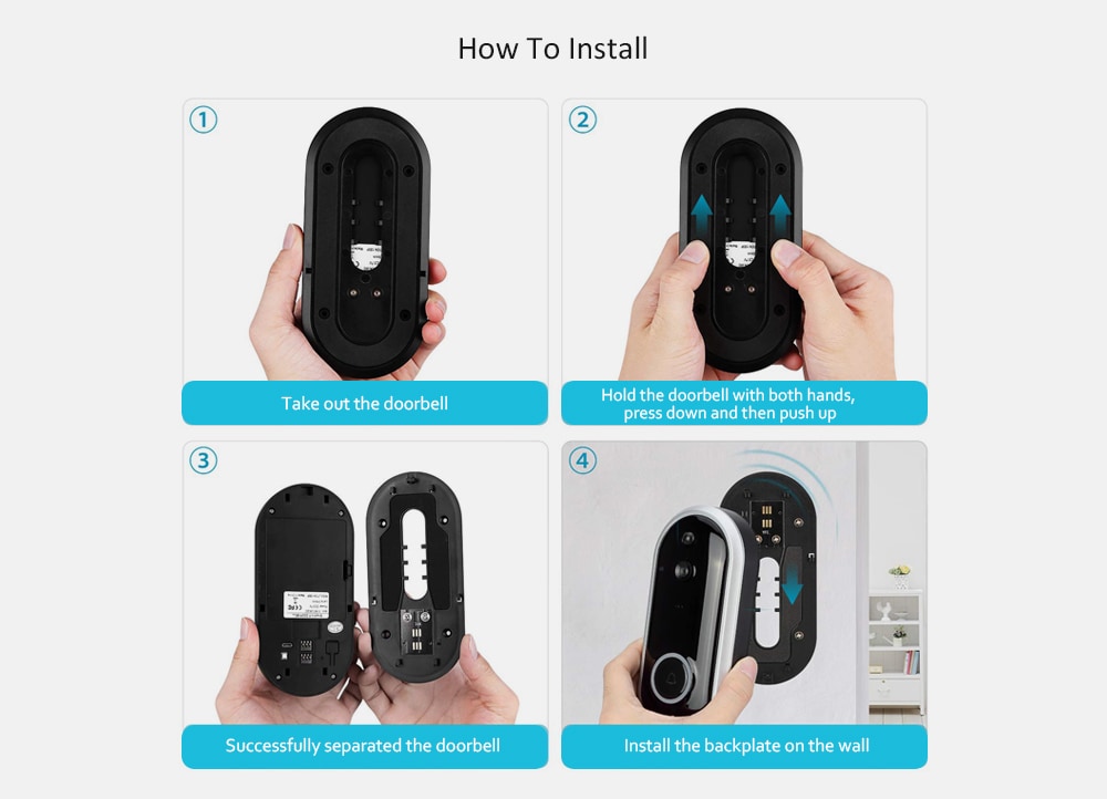 Stalwall L12 Rechargeable Battery Wi-Fi Intercom Wireless Video Doorbell- Black Stalwall L12 Rechargeable Battery Wi-Fi Intercom Wireless Video Doorbell- Black