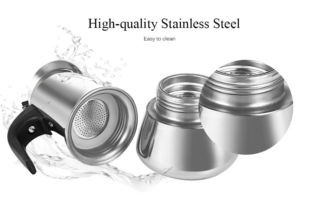 Stainless Steel Moka Coffee Pot Stovetop Espresso Maker- Silver 100ML