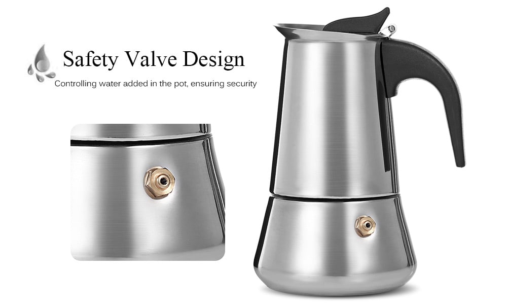 Stainless Steel Moka Coffee Pot Stovetop Espresso Maker- Silver 100ML