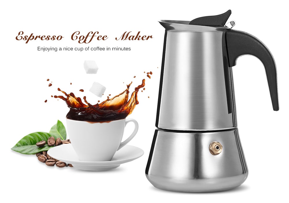 Stainless Steel Moka Coffee Pot Stovetop Espresso Maker- Silver 100ML