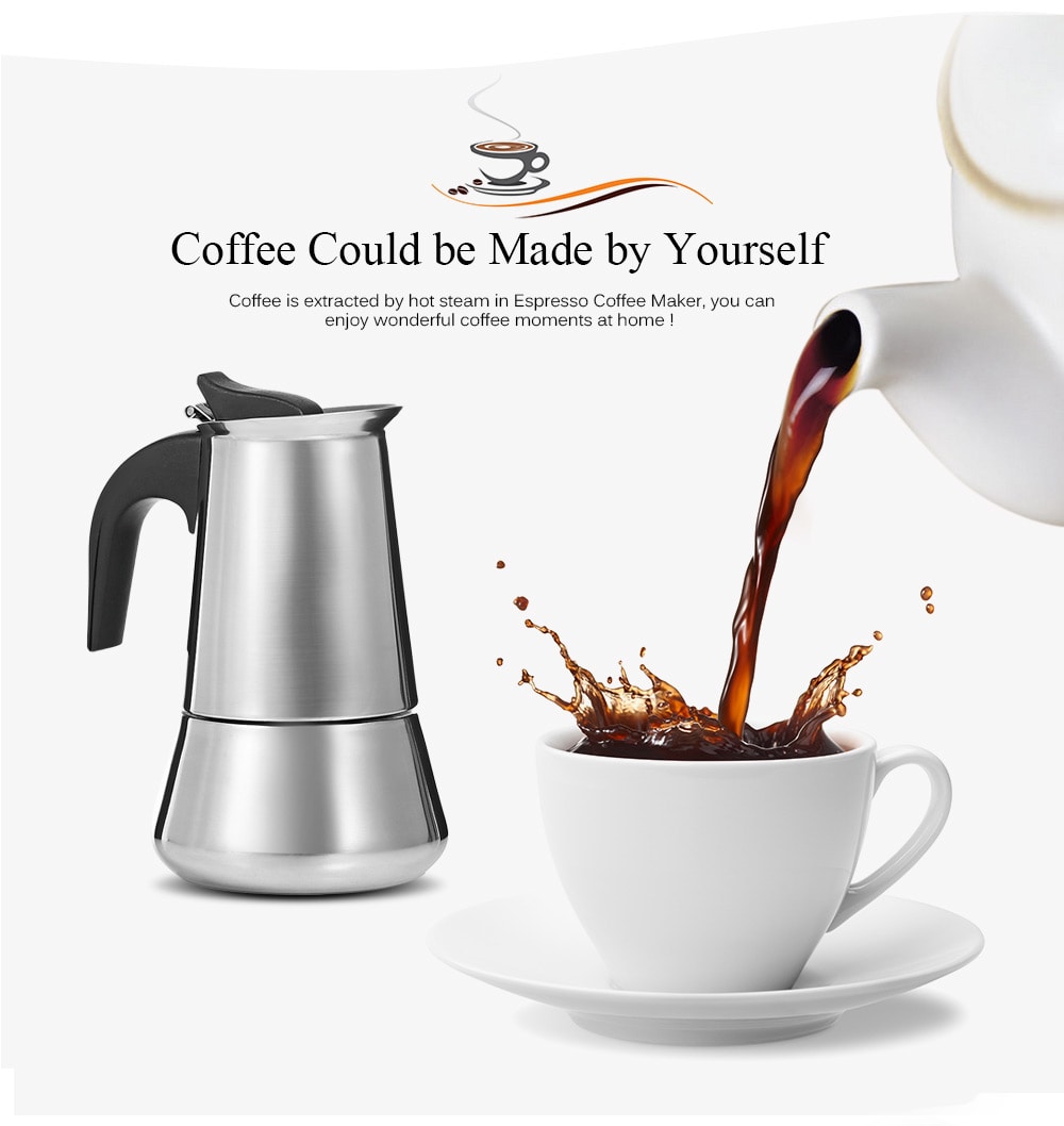 Stainless Steel Moka Coffee Pot Stovetop Espresso Maker- Silver 100ML