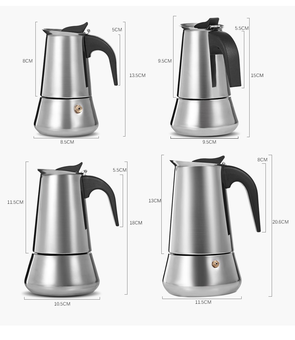 Stainless Steel Moka Coffee Pot Stovetop Espresso Maker- Silver 100ML