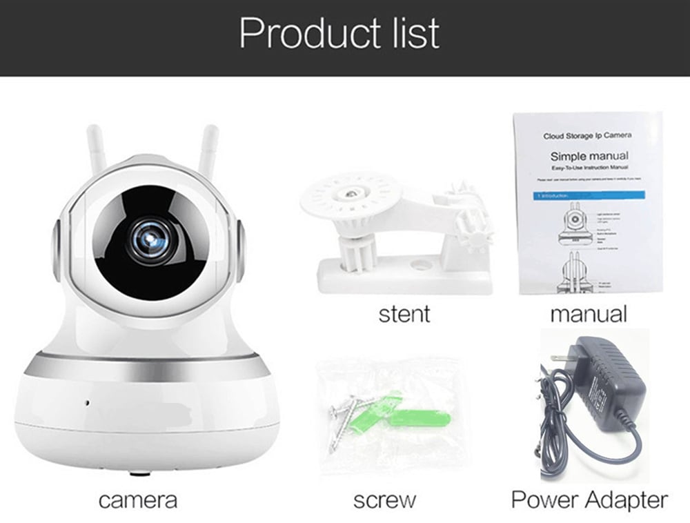 WiFi Remote Control Multifunction Infrared Night Vision Monitor IP Camera 1080P US Plug- Silver and White 1Pc