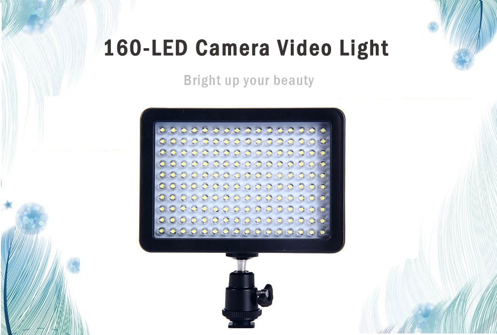 W160 LED Video Light Lamp 10.5W 1150LM 5600K / 3200K Dimmable for Canon Nikon Pentax DSLR Camera- Black