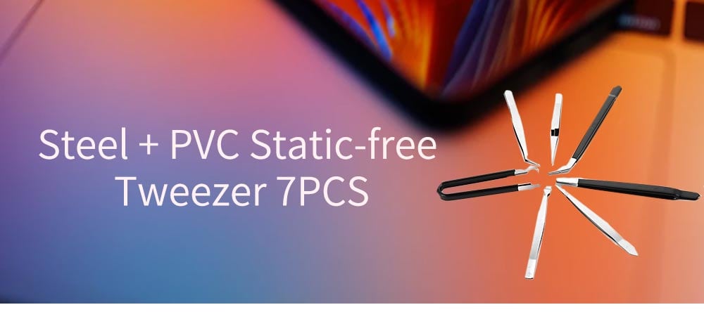 Steel + PVC Static-free Tweezer 7PCS- Silver