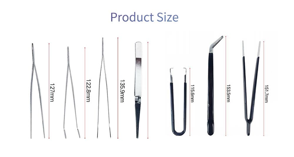 Steel + PVC Static-free Tweezer 7PCS- Silver