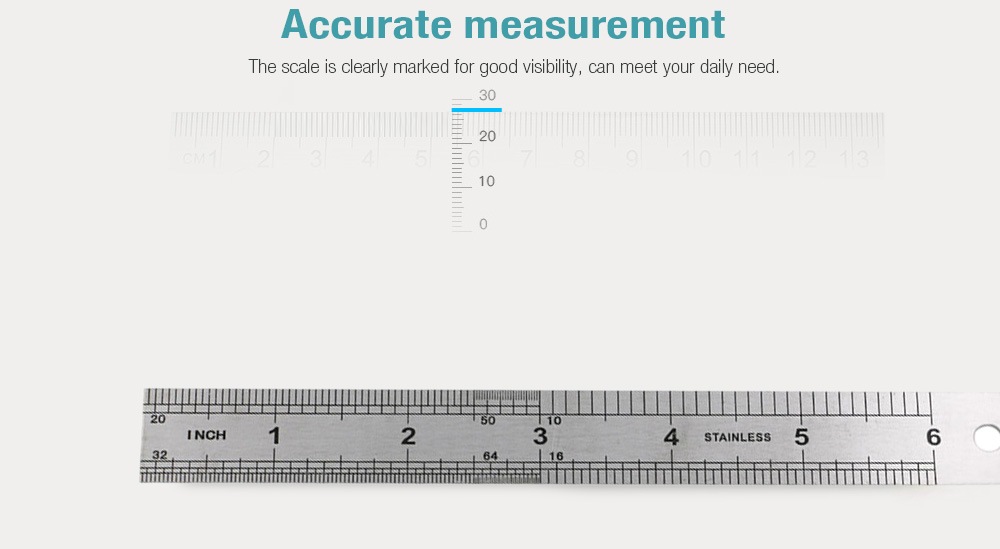 Precise Stainless Steel Straightedge Ruler 15 / 30cm- Silver 30CM