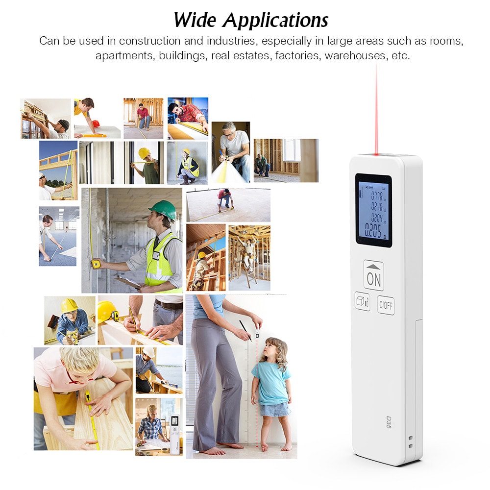 Small Handheld Laser Distance Meter Portable Rangefinder 35M- White