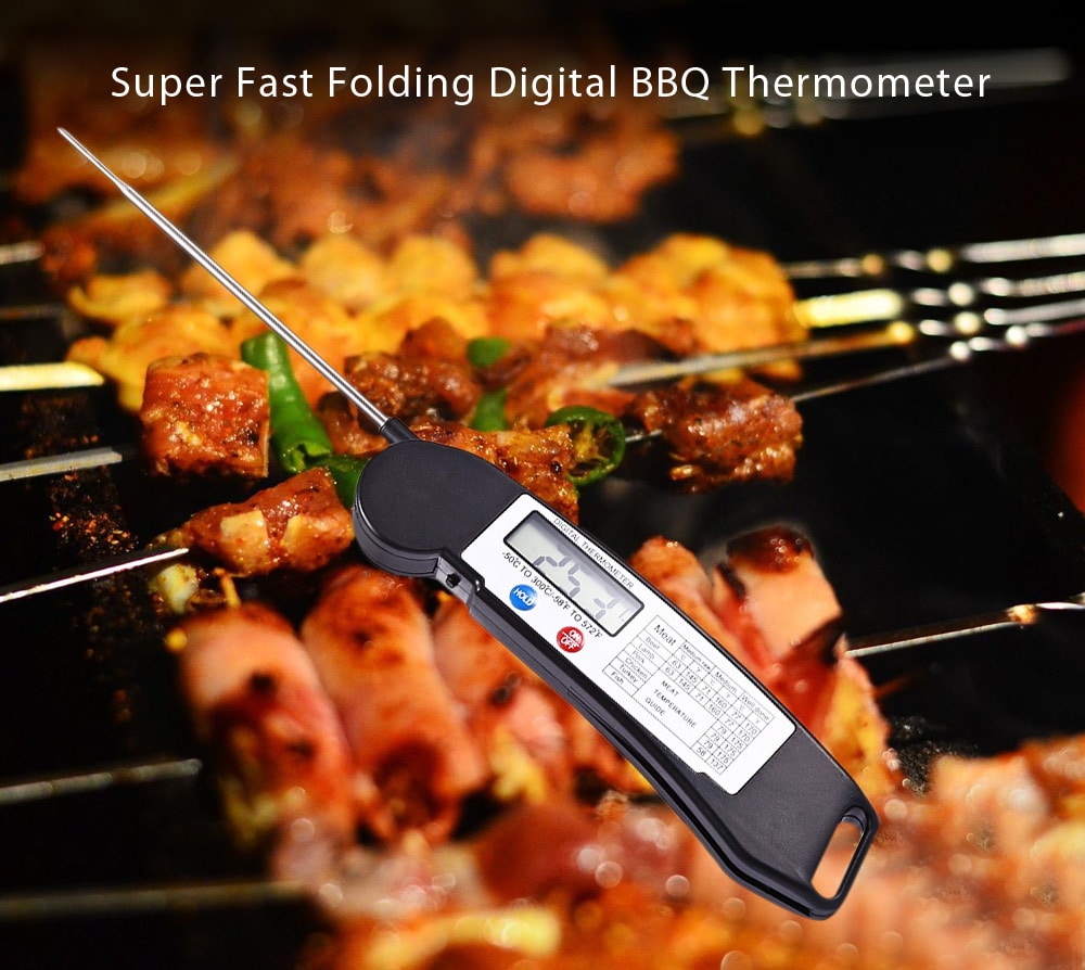 TS - 89 Instant Folding Digital Food BBQ Meat Thermometer Cooking Tool- Black
