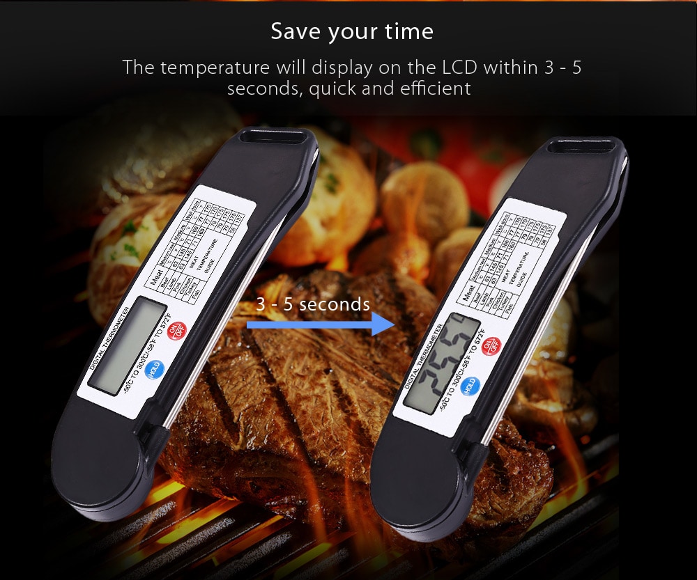 TS - 89 Instant Folding Digital Food BBQ Meat Thermometer Cooking Tool- Black
