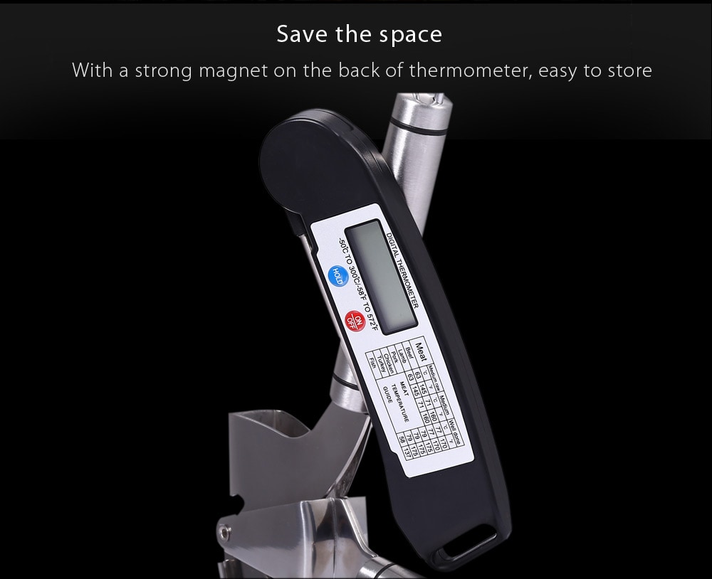 TS - 89 Instant Folding Digital Food BBQ Meat Thermometer Cooking Tool- Black