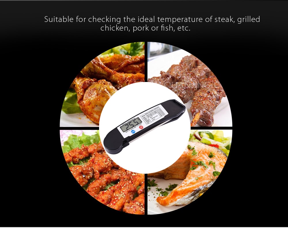 TS - 89 Instant Folding Digital Food BBQ Meat Thermometer Cooking Tool- Black