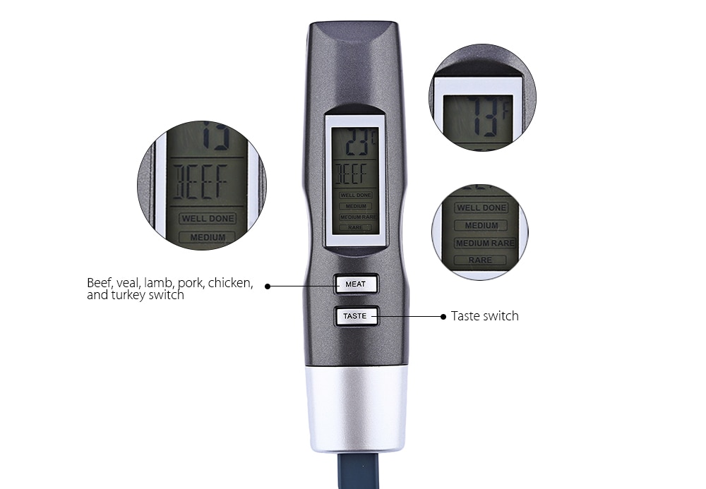 TS - BN60 Digital BBQ Electronic Meat Thermometer Barbecue Fork Probe- Black Grey