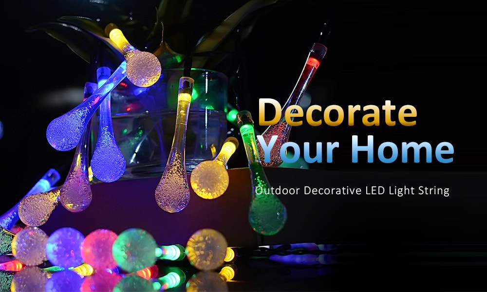 Waterproof Raindrop Shape Solar Energy String Lamp with 30 LEDs- Cool White
