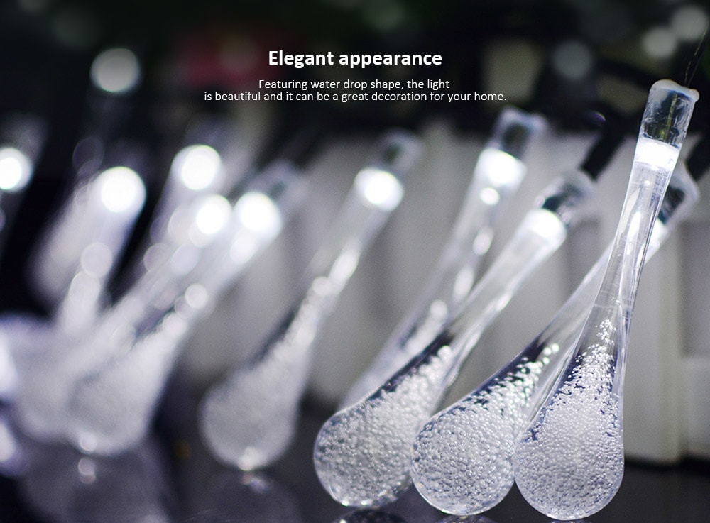 Waterproof Raindrop Shape Solar Energy String Lamp with 30 LEDs- Cool White