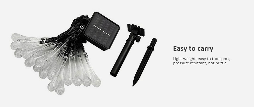Waterproof Raindrop Shape Solar Energy String Lamp with 30 LEDs- Cool White