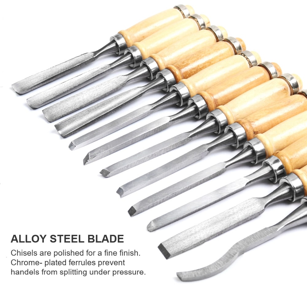 Wood Carving Knife Chisel Set 12 Pcs Sharp Woodworking Tools with Carrying Case Great for Beginners- Wood