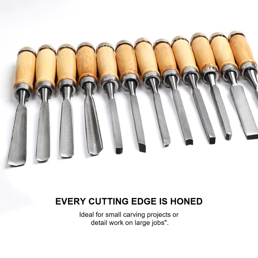 Wood Carving Knife Chisel Set 12 Pcs Sharp Woodworking Tools with Carrying Case Great for Beginners- Wood