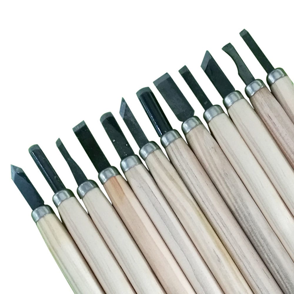 Wood Handle Carving Knife Set- Silver