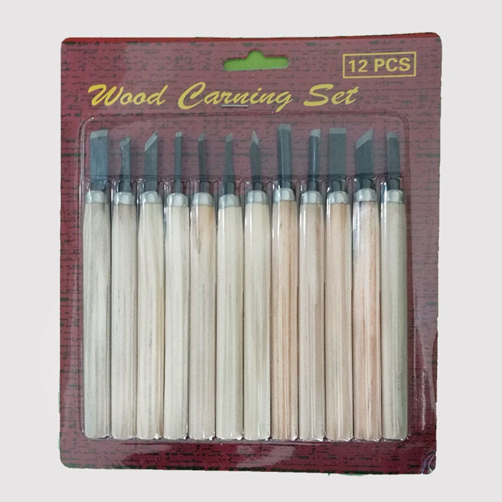 Wood Handle Carving Knife Set- Silver