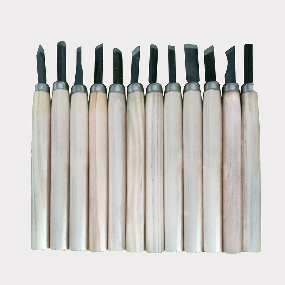 Wood Handle Carving Knife Set- Silver