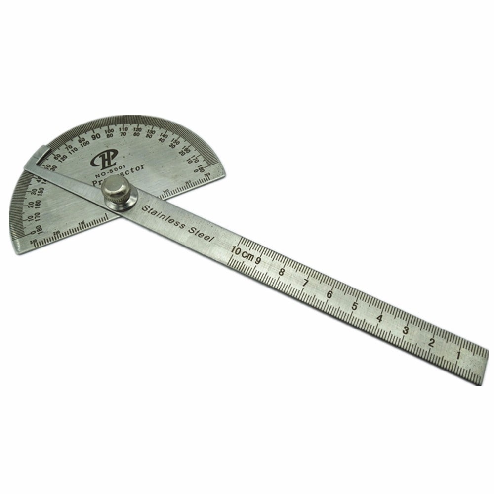 Ruler Protractor Stainless Steel Straighted Ruler and 180 Degree Carpenter 10CM Measuring Angle Meter- Silver